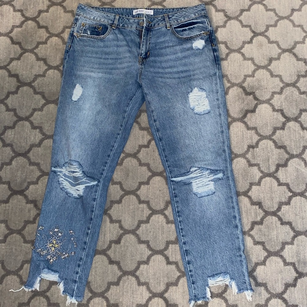 Zara ripped up jean with jewels on bottom